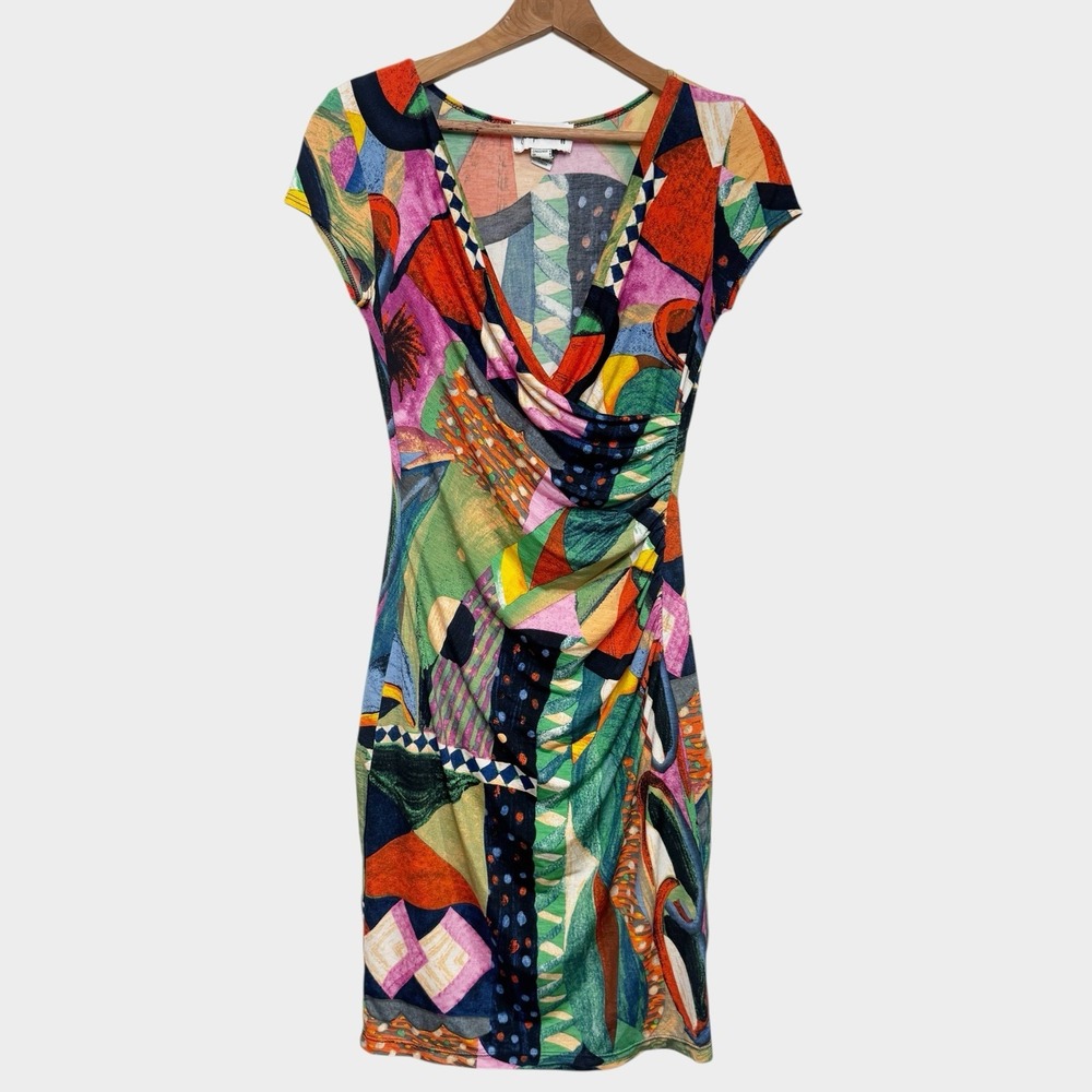 Joseph Ribkoff Multi-Color Geometric Print Mock Wrap Y2K 90s Dress Size 4